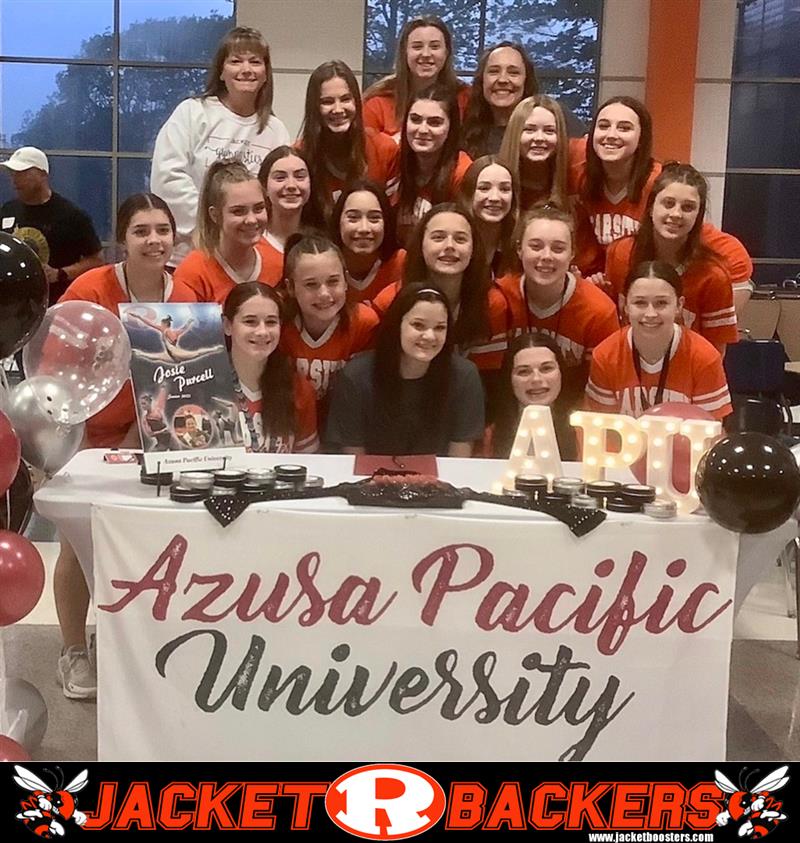 RHSJacketBacker's tweet photo. We are so proud of Josie Purcell who signed her letter of intent to Azusa Pacific University in Azusa, CA where she will join their acro and tumbling team!! https://t.co/fBb0oIi8Nm