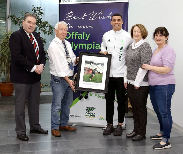 RobertDermott's tweet photo. Pictured with Jordan Conroy are Cllr. Robert McDermott, Cllr. Declan Harvey, Miriam O’ Callaghan &amp; Jennie Conroy.

Offaly Sport Partnership met with Jordan Conroy to present him with a memento for his achievement of been selected on the Irish Olympic rugby 7’s team. https://t.co/xklBb6MBaC