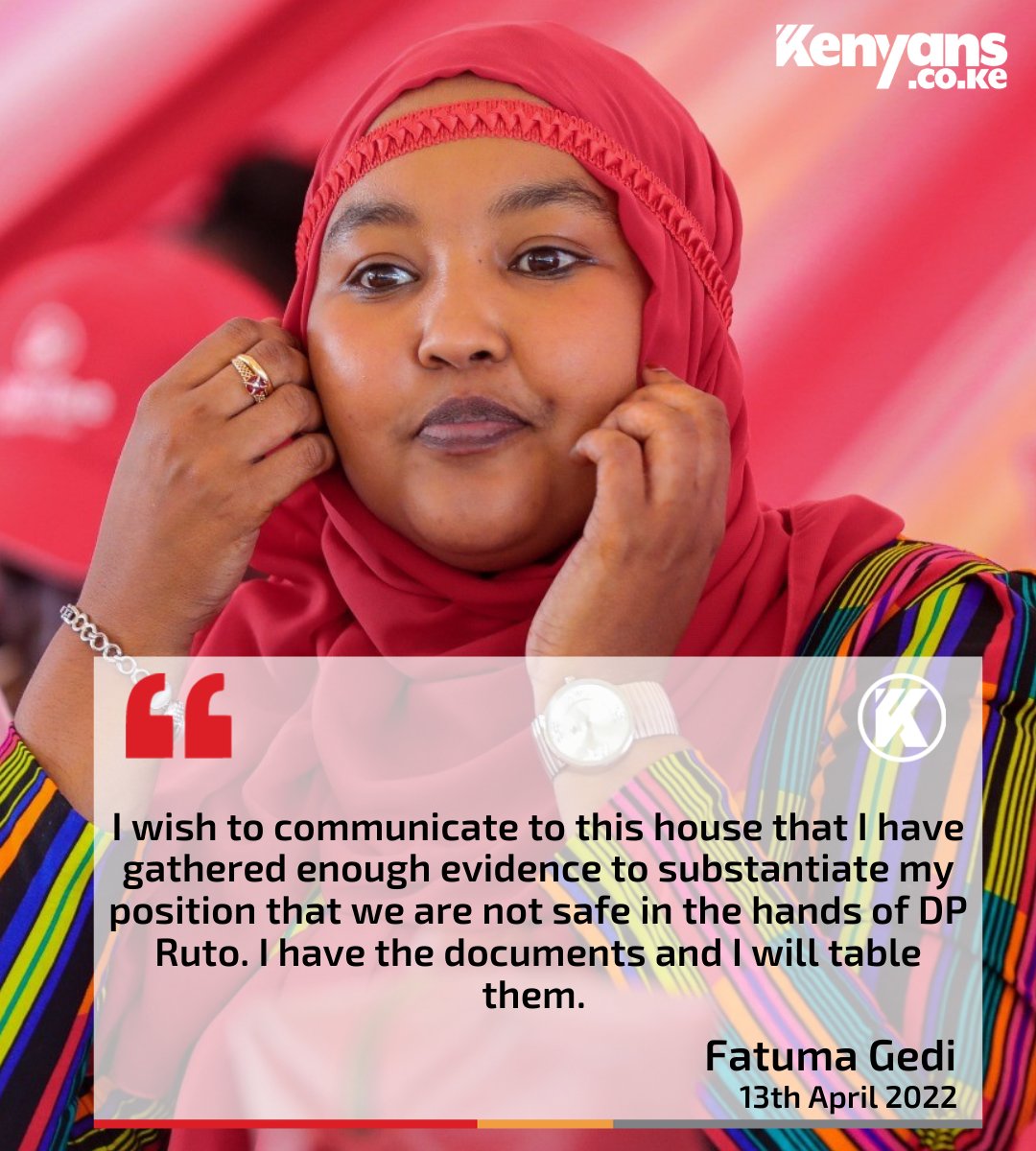 Kenyans's tweet photo. Fatuma Gedi causes a storm in Parliament with alleged evidence against DP Ruto. https://t.co/i1kbl7jkXU