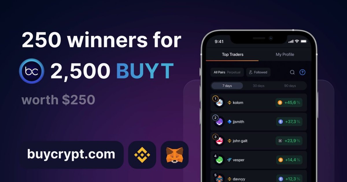 CryptoTownEU's tweet photo. 🚀 Airdrop: BuyCrypt
💰 Value: $100,000 worth of BuyCrypt Prize Pool
👥 Referral: $1000 USDT
📅 End Date: 1st June, 2022
🏦 Distribution Date: Q3 2022

Go to the Airdrop Page
https://t.co/E5BRY01cH5

#Airdrop #Airdrops #Crypto #Giveaway https://t.co/nABEbpFO4k
