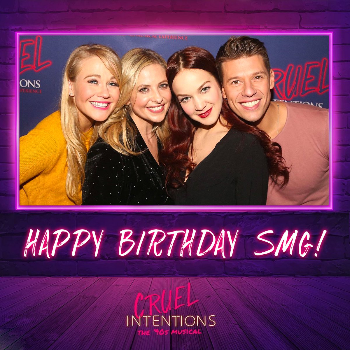 Raise an iced tea (from Long Island) — it’s <a href="/SarahMGellar/">Sarah Michelle</a>’s birthday!!! Cheers and best wishes from your friends at #CruelIntentionsMusical! 🥳🎂🎉