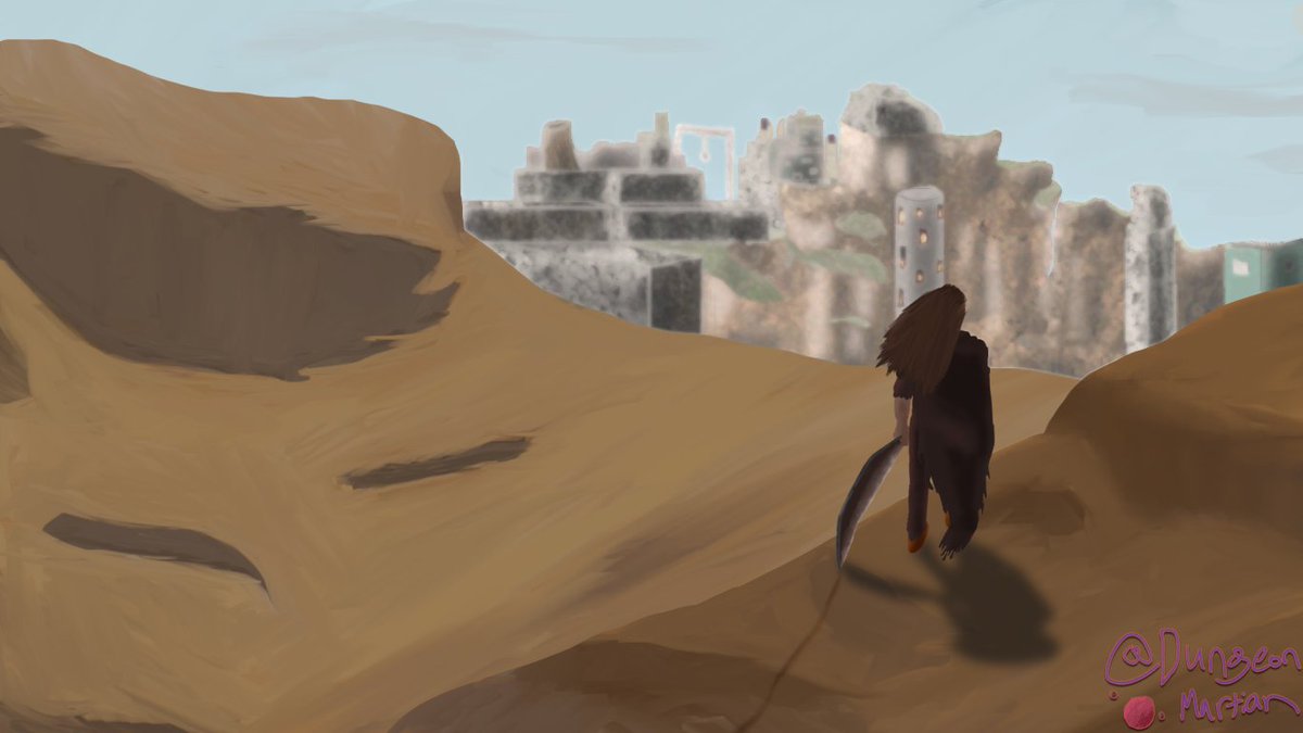 The barbarian Ende has been travelling through the desert for five days and has finally reached the hidden city. What could lie within? #digitalart #digitalpainting #dnd #ttrpg #ttrpgcommunity #ttrpgfamily