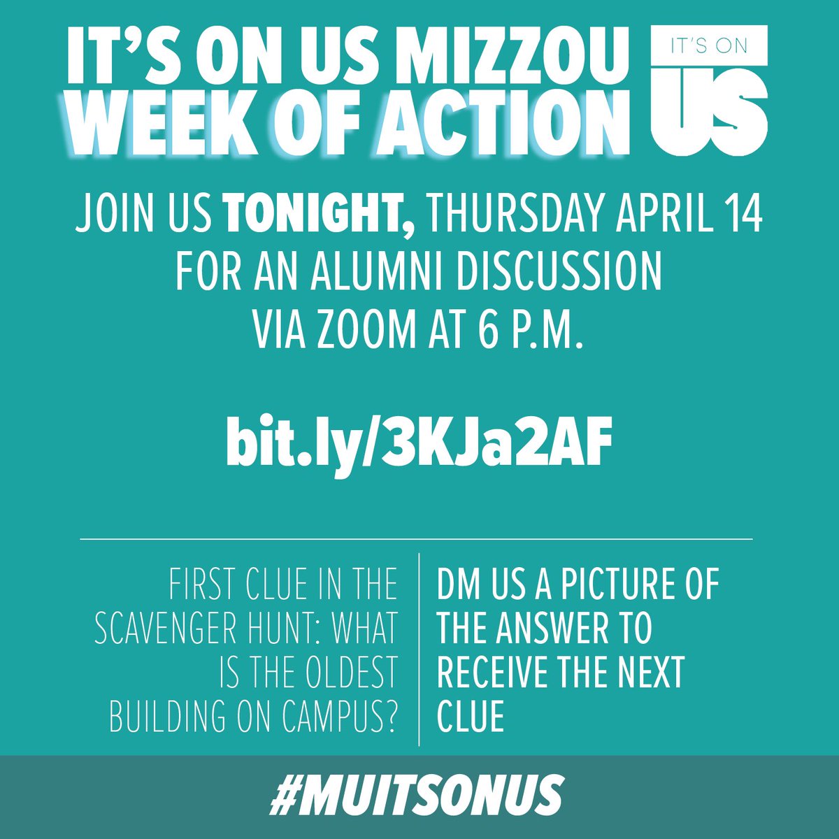 Join us TODAY for our last Week of Action event! We will hold an alumni discussion about how our work on campus can carry over to post-college life. Join us at this link: bit.ly/3KJa2AF See you there!