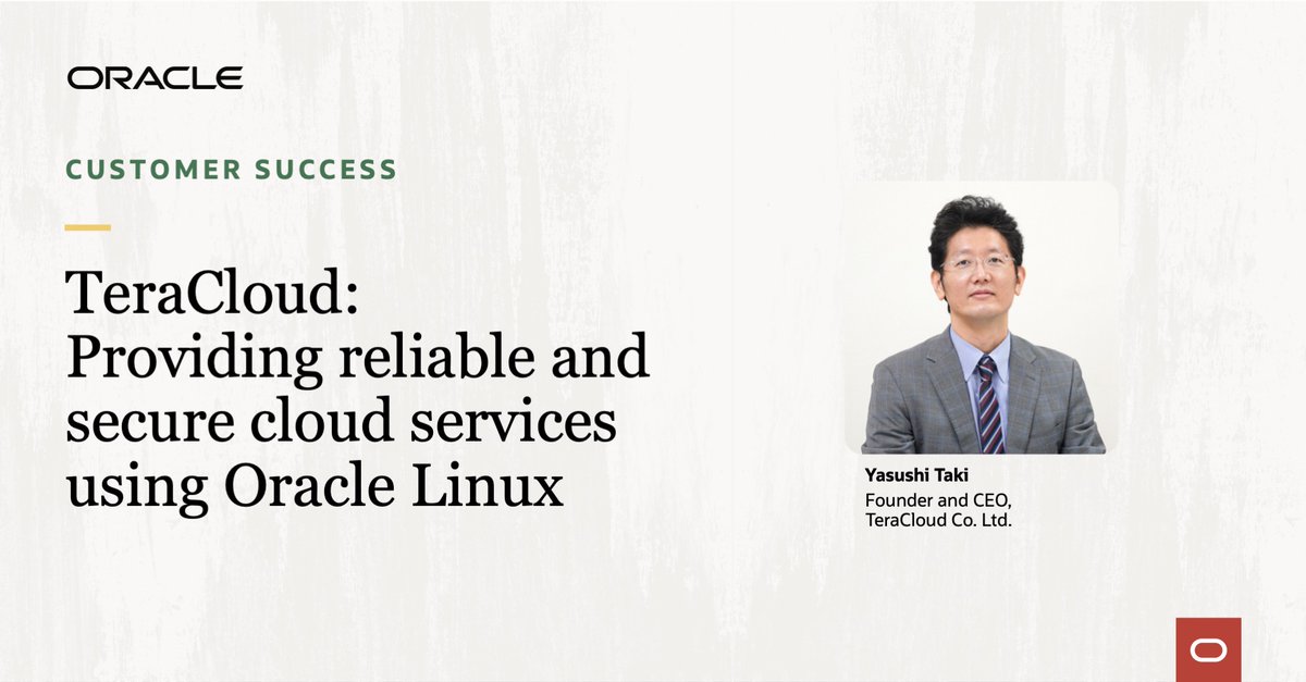 “With <a href="/OracleLinux/">Oracle Linux</a> and #Ksplice, we can now apply security patches right away without needing to discuss and schedule downtime with our customers… Ksplice makes our services more reliable and secure.”—<a href="/kohju/">TAKI, Yasushi (瀧 康史)</a>, CEO of TeraCloud. Read the customer story: social.ora.cl/6012KFiEi