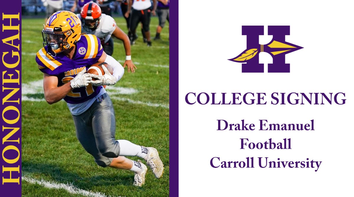 Hononegah's tweet photo. Congratulations to Drake Emanuel for signing his letter of intent to play football at Carroll University! Way to go Drake! https://t.co/ICER9JHXmq