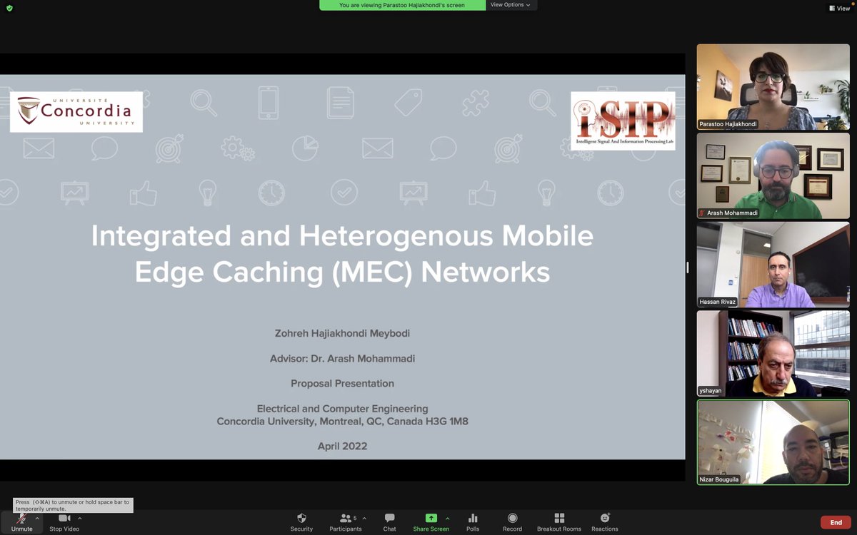 I_SIP_Lab's tweet photo. Good luck to Parastoo (@ParastooHam) on defending her PhD Thesis Proposal entitled "Integrated and Heterogenous Mobile Edge Catching (MEC) Networks". https://t.co/Qz3q63SNrP
