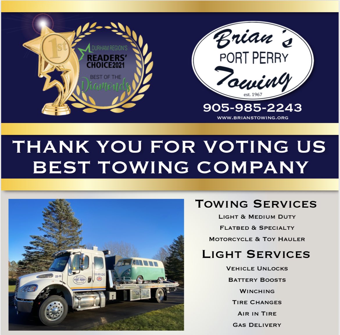 brians_towing's tweet photo. We would like to give our thanks and appreciation to all who voted for Brian’s Towing in the Readers Choice Awards. Congrats to our sister company North Port Storage as well!
#towing #scugog #portperry #uxbridge #SupportSmallBusiness #supportlocal #storage 

📷: Geek Design https://t.co/yHEdczEQiS