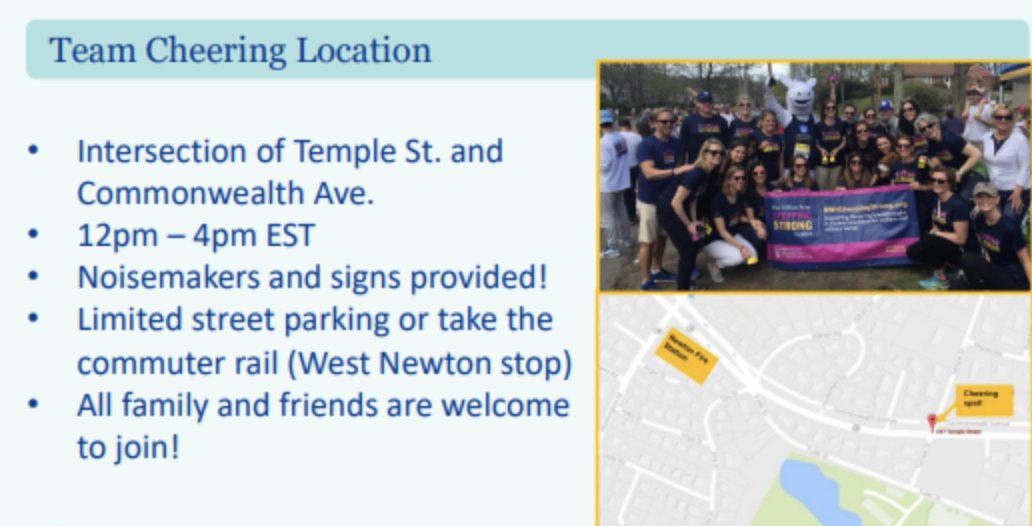 steppingstrong1's tweet photo. #SteppingStrong friends: the #BostonMarathon is in 4 days! Please cheer for our amazing runners at the intersection of Temple St and Comm Ave in #Newton.

We would be #grateful for a gift of any amount to fuel #trauma research and recovery. 🏃🏽‍♀️💜

https://t.co/hjarMKeOC6 https://t.co/bwmWJcM1ZP