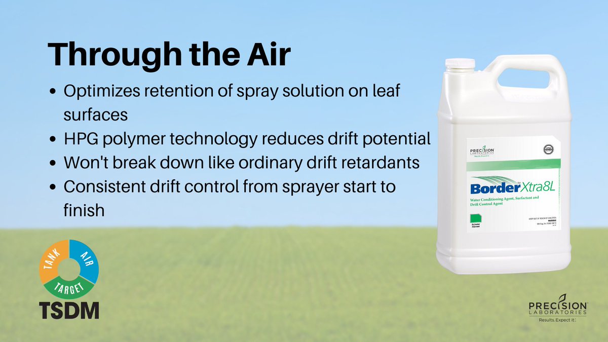 Border Xtra 8L provides an optimum 8oz level of HPG polymer technology to reduce drift potential through the air. It also maximizes the adhesion of the spray solution to the leaf surface, while providing required amounts of ammonium and sulfate ions for improved uptake.  #TSDM https://t.co/iVef2xWRRW