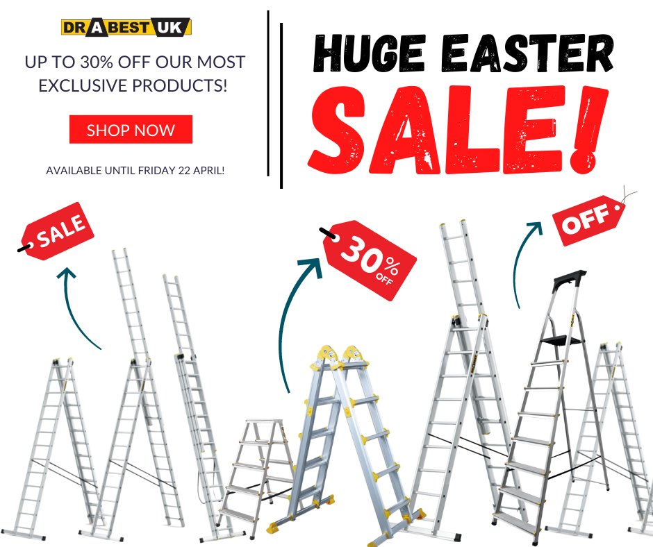 Happy Good Friday! 🤗

Our Easter sale is now live on our website!!! 🥳 Hurry up and shop: drabestuk.com

#drabestuk #ladders #sale #products #april #website #socialmedia #30percentoff #easter #eastersale #goodfriday2022