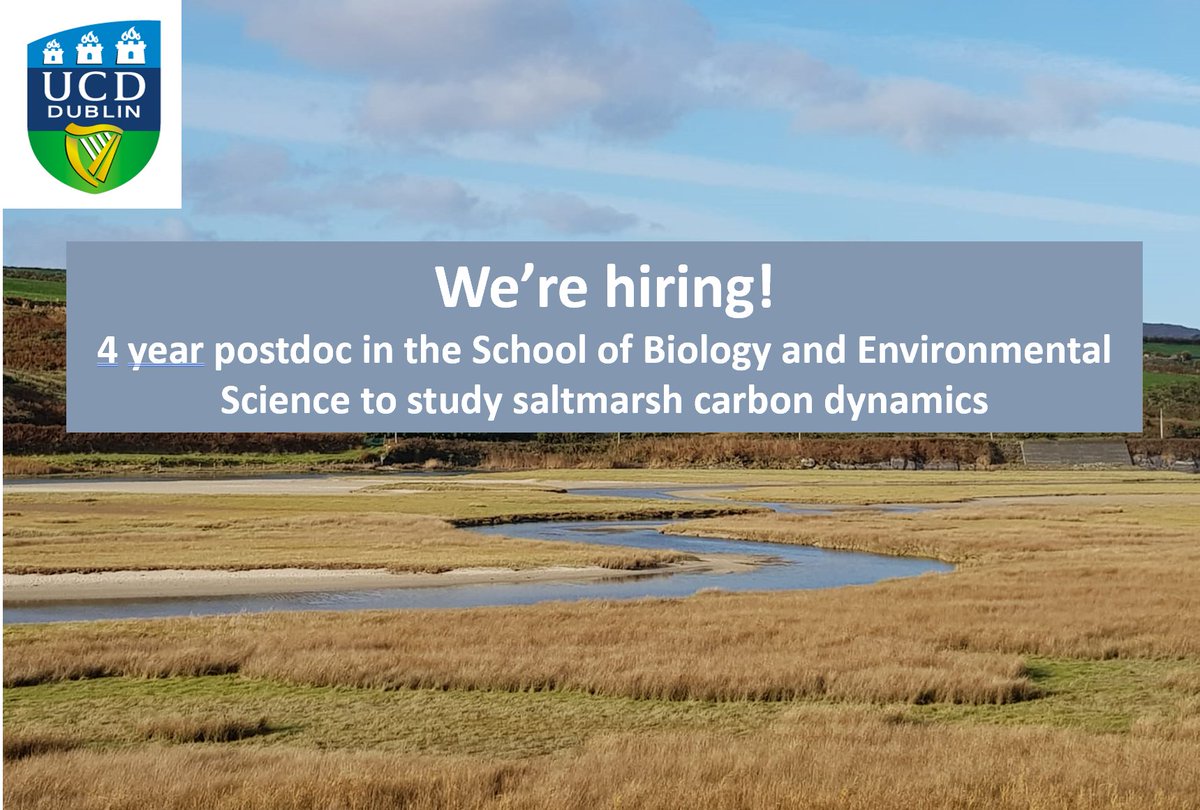 We're hiring! Come join our growing blue carbon team here in UCD! 4 year postdoc position funded by the Marine Institute. Details found here:
euraxess.ie/jobs/770143 #BlueCarbon <a href="/MIFundingOffice/">Marine Funding Opportunities</a>