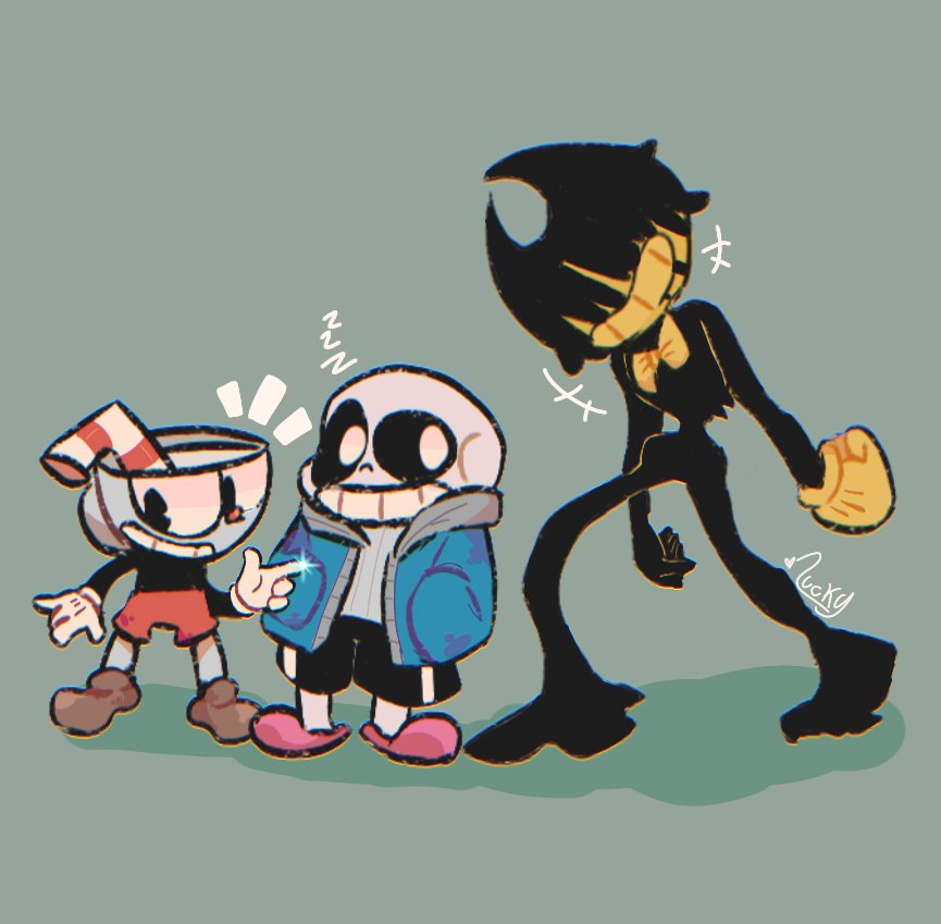 JOKEIIS on X: Yeaaah indie cross i love u ❤️💙🖤 #myart #CupHead #sans  #bendy #indiecross #fnf  / X