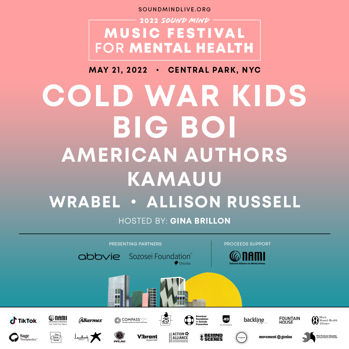thestevefund's tweet image. We're thrilled to announce we're partnering with @soundmind_live for #SoundMindFest at Central Park on May 21st featuring @ColdWarKids, @BigBoi, @aauthorsmusic &amp;amp; more!

Celebrate #MentalHealthAwarenessMonth with us and get tickets on 3/11: soundmindlive.org 

#TheSteveFund
