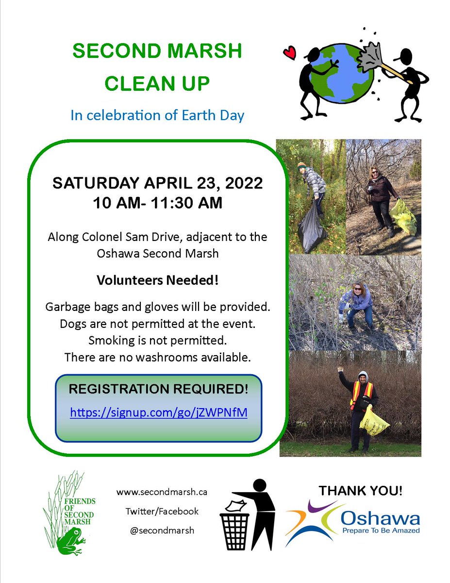 secondmarsh's tweet photo. Looking for something to do in celebration of #EarthDay2022, then join us for a clean up around #Oshawa #SecondMarsh. Register here: https://t.co/NuStwucqkG
#FriendsofSecondMarsh #NaturalHeritage #CulturalHeritage #OntarioWetlands https://t.co/ack0OKy5HI