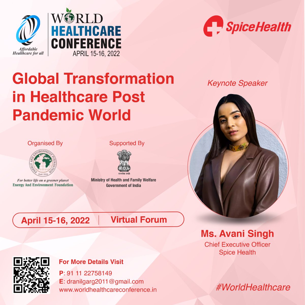 SpiceHealth (@spice_health) on Twitter photo Ms. <a href="/avaniisingh/">Avani Singh</a>, our CEO, will be the keynote speaker at the World Healthcare conference 2022 on the theme of Global Transformation in Healthcare in the Post-Pandemic World. With the leading minds of the healthcare space attending, it's sure to be an engaging event. Ms. <a href="/avaniisingh/">Avani Singh</a>, our CEO, will be the keynote speaker at the World Healthcare conference 2022 on the theme of Global Transformation in Healthcare in the Post-Pandemic World. With the leading minds of the healthcare space attending, it's sure to be an engaging event.