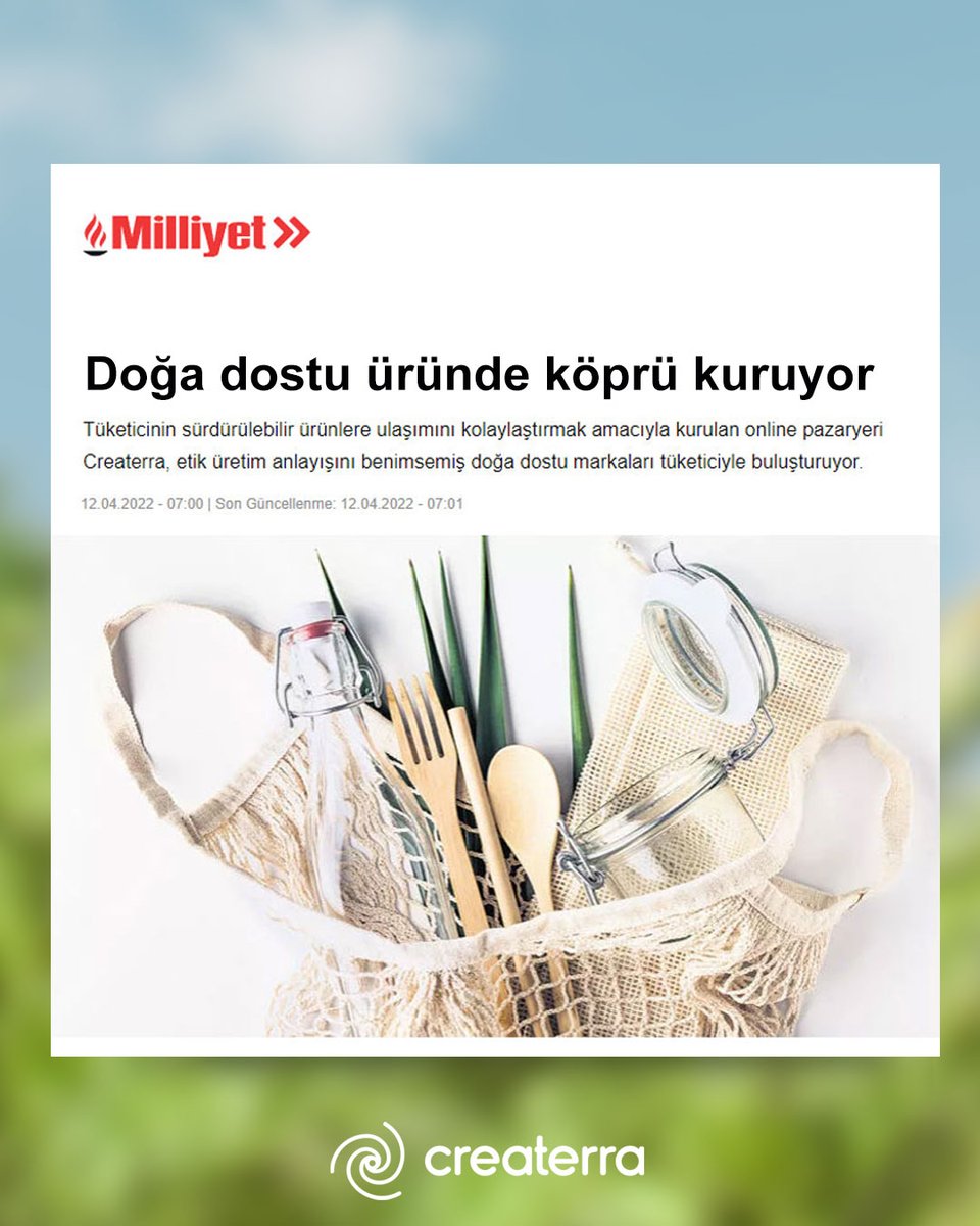 createrra_co's tweet photo. 🍃Türkiye’nin Sürdürülebilir Pazar Yeri Createrra olarak, Milliyet Gazetesi’nde yer aldık. Doğa dostu markalarla daha yeşil bir dünya yaratmak için mücadelemiz fark eden Aylin Rana Aydın’a, Createrra Kurucusu Gamze Tüysüz Yalgın ile yaptığı samimi röportajı için teşekkür ederiz. https://t.co/c9iPPfzb4F