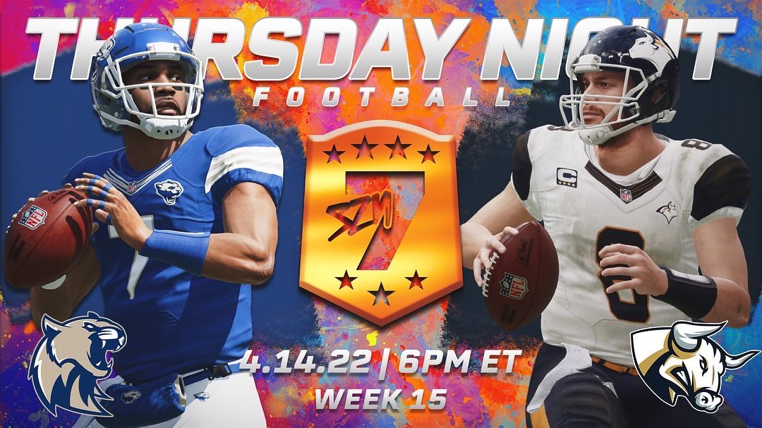 RFL_Sim_League's tweet photo. Week 15 kicks off tonight at 6pm ET in the competitive ARC North Division as the 9-4 @CougarsRFL take on the 8-5 @Bulls_RFL. At 8:30pm ET the 10-3 @RFL_SENTINELS return to RFL action at home in Orlando to face the 8-5 @rfl_reddragons! Who Ya Got? https://t.co/Mij8ppcj19