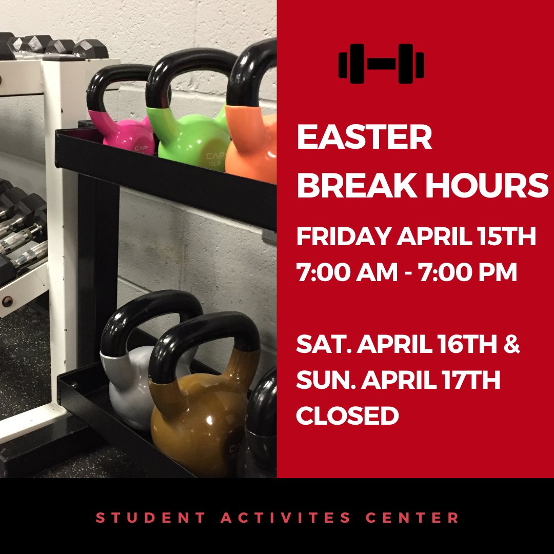 ati_osu's tweet photo. Happy Easter! The SAC will be closed Saturday April 16th and Sunday April 17th. https://t.co/wkbhVS1Z0m