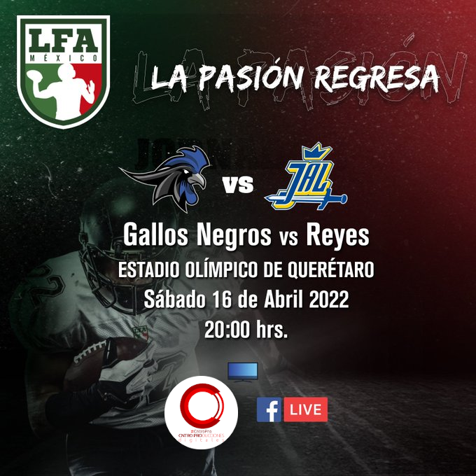Qué vuele el Balón - 🏈 🏈 🏈
~
Sábádo 16 de Abril, 20:00 en Vivo por: facebook.com/cntrodeproducc…
~
#CntrPro #CntroProd #LFA #México #GallosNegros #ReyesJAL