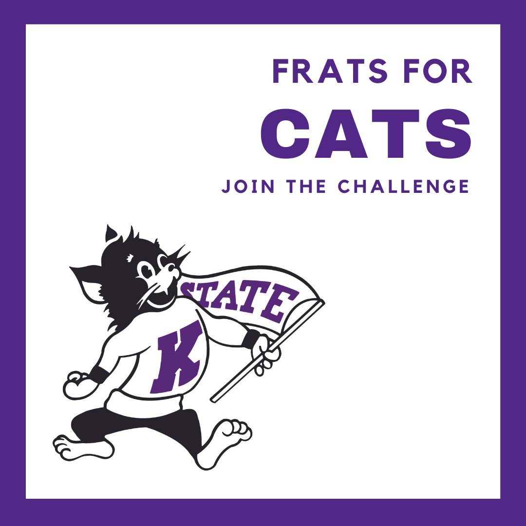 KSU_Foundation's tweet image. Will you join the #FratsForCats challenge? Sixteen fraternities are raising money for the @KStatePFP. Help them reach their goal of raising $5,000 in 24 hours! 

Give now: bit.ly/3jB1VKE