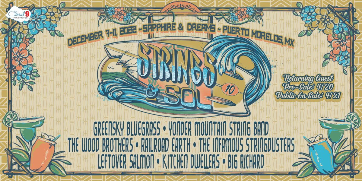 Delighted to announce our return to Mexico for the 10th anniversary of @StringsandSol! Join us in paradise at Sapphire & Dreams this December 7-11 🐠🌴🪕 Returning Guest Pre-Sale 4/20 ✈️ Public On Sale 1pm ET 4/21 🎫 All of the above>>stringsandsol.com 🏄🏻‍♂️