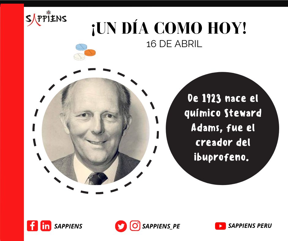 SAPPIENS_PE's tweet photo. ¡Hola a todos! 🙂
Seguimos con nuestra sección de #Calendariodecientíficos. Hoy nace el quimico Steward Adams.
#SappiensScience #Sappiens #cientifico #Quimica https://t.co/srtrSBoI6Z