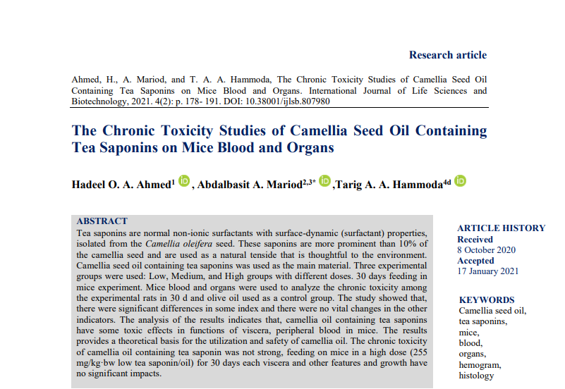 int_sci's tweet photo. The Chronic Toxicity Studies of Camellia Seed Oil Containing Tea Saponins on Mice Blood and Organs 
Authors: Hadeel O. A. Ahmed , Abdalbasit A. Mariod ,Tarig A. A. Hammoda
#histology #hemogram #toxicity #mice #camelliaseedoil
https://t.co/qISjIhcnUm https://t.co/5qg1GrddqU