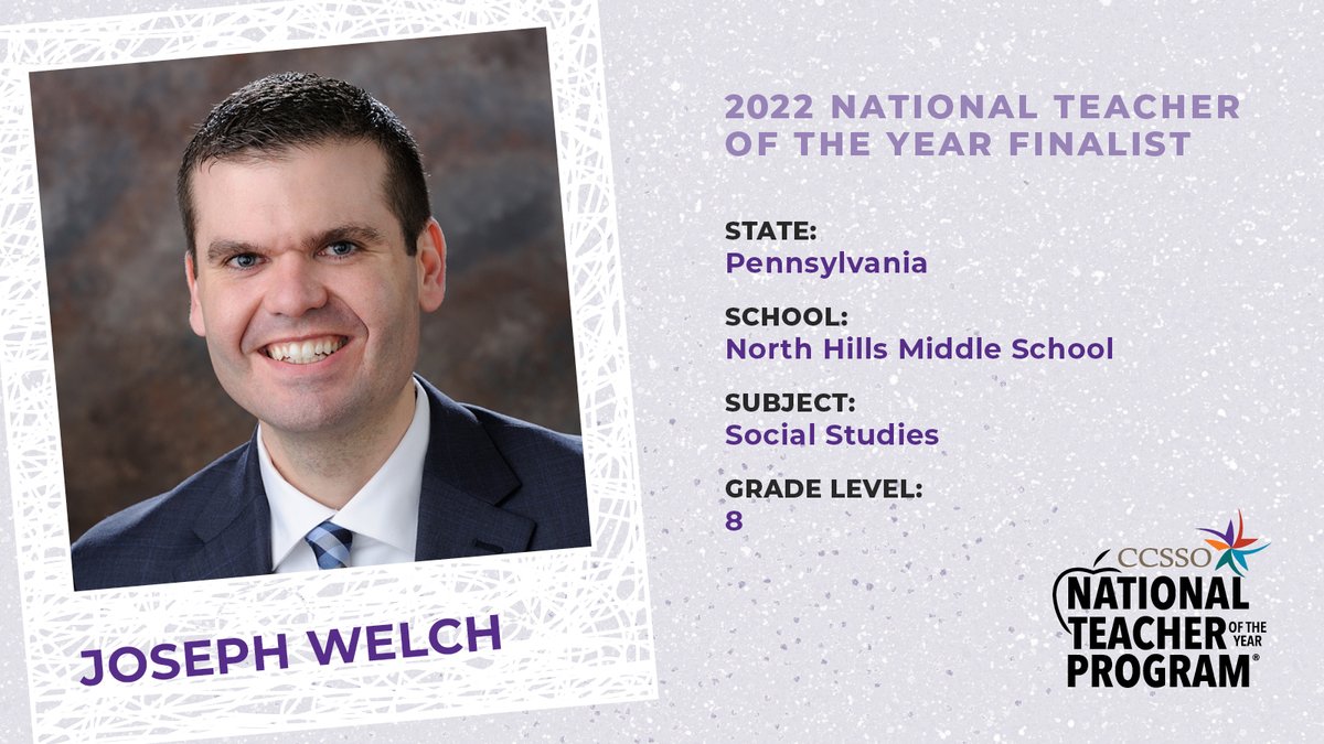 Meet Joe Welch (<a href="/nhsdwelch/">Joe Welch, NBCT</a>), eighth grade U.S. history teacher at North Hills Middle School and 2022 Pennsylvania Teacher of the Year! 
#NTOY22 <a href="/PADeptofEd/">PA Department of Education</a>