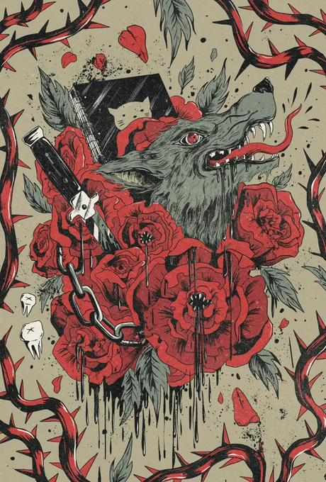 Cover artwork for You Fed Us To The Roses, a collection of short stories by @MyGeekBlasphemy coming from @robodino_press this October! 

I think it's pretty obvious how much fun I had with this one 🩸🗡 