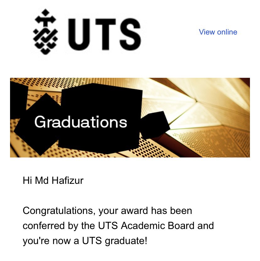 Finally, successfully completed my PhD from the #UTS #UTSScience. Extremely grateful to my supervisor Maurizio Labbate @mlabbate75, and co-supervisors Diane McDougald @sdmcd and K Rayhan Mahbub @raymahbub for all the support and encouragement throughout the process.
