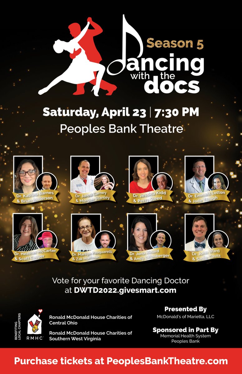 PeoplesBTheatre's tweet image. Dancing with the Docs is less than one week away! Join us on April 23 for this long-awaited and always entertaining fundraising event. 

Order your tickets here: peoplesbanktheatre.com/event/dancing-…