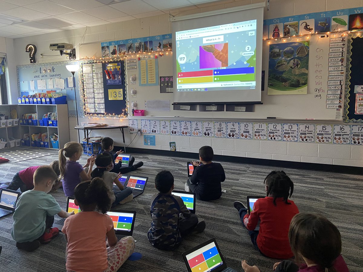 A little addition/subtraction Kahoot game to end our math lesson! #Kindergarten <a href="/WOPineCreek/">Pine Creek School</a>