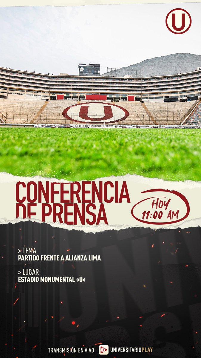 ⚽️🔜 ¡Ya vivimos la previa clásica!
 
🎙️ Sigue en VIVO desde las 11:00AM la conferencia de prensa junto a Álvaro Gutiérrez, José Carvallo y Nelinho Quina de <a href="/Universitario/">Universitario</a>.
 
📲 universitarioplay.pe
 
#YdaleU