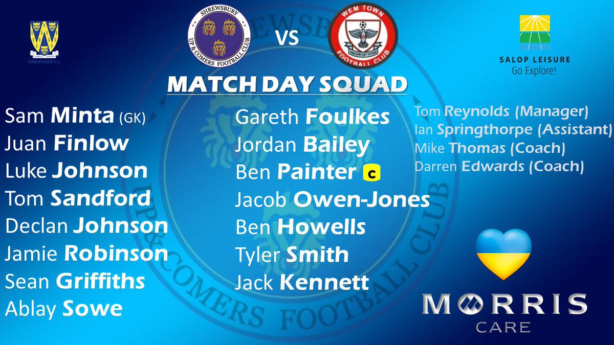 UpnComersMensFC's tweet photo. Squad to face @WemTownFC this Saturday. 3pm kick off at @SalopUnisonClub #supportwelcome #bankholidayweekend @SalopLLeague https://t.co/qbBOg5OZqQ