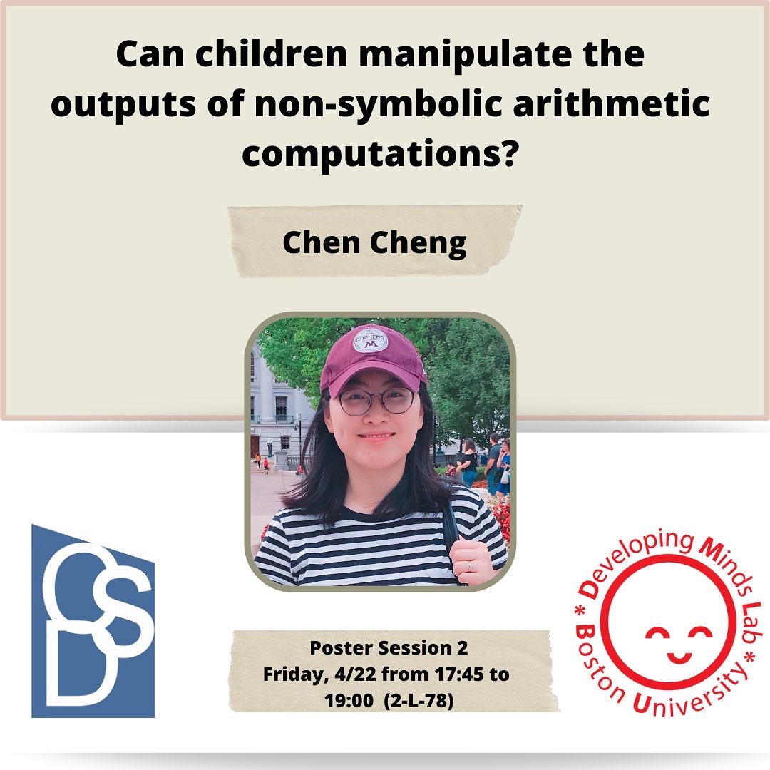 BUDevMindsLab's tweet photo. Our postdoctoral researcher Chen and PhD student Esra will present their posters at CDS on Friday, 22 April 2022 from 17:45 to 19:00 in Wisconsin, Madison. Come and check our studies! 

#CDS2022 #CognitiveDevelopment https://t.co/Uj4jiAYaCx