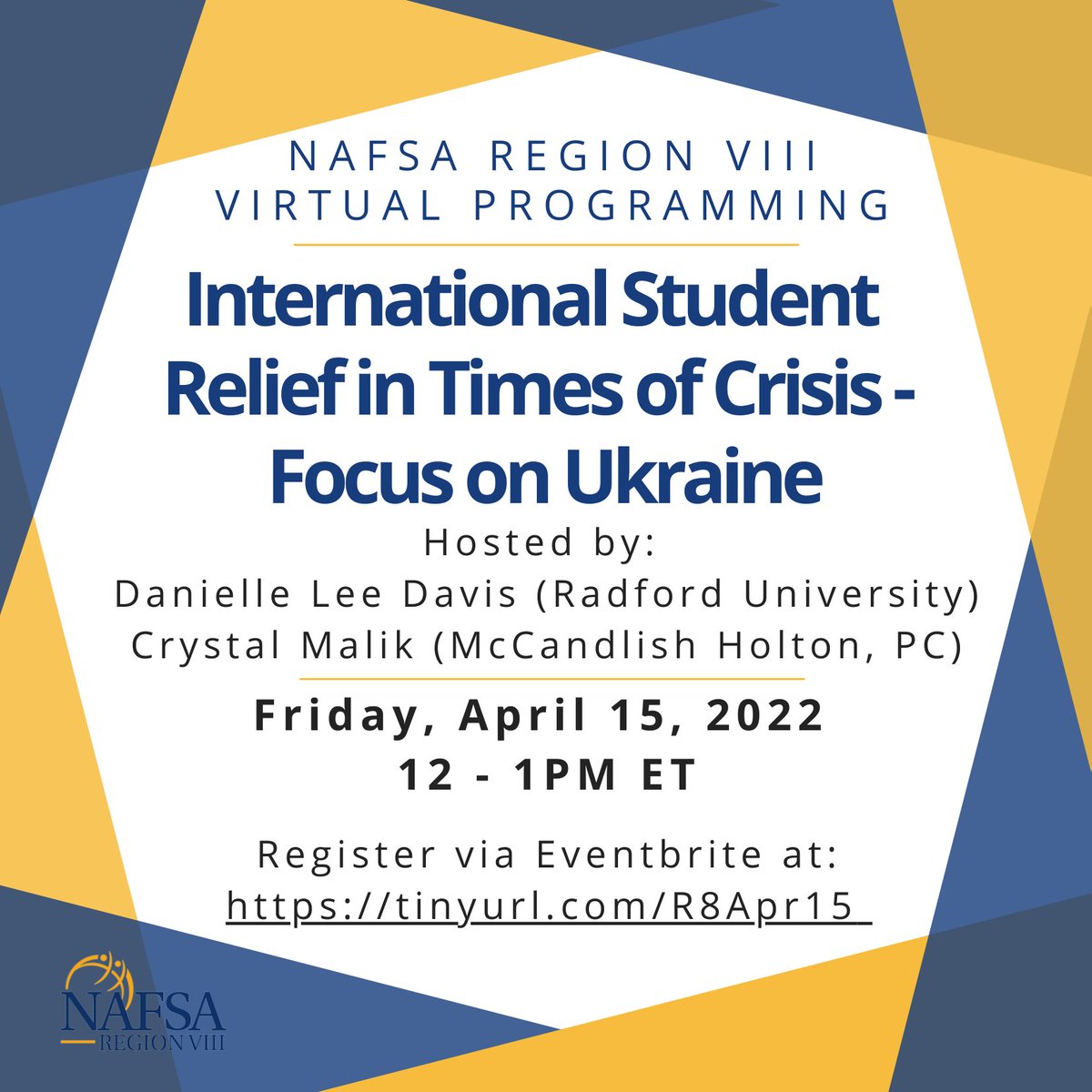 Join Region8 TOMORROW at 12PM for "International Student Relief in Times of Crisis - Focus on Ukraine" 

Free to attend &amp; open to everyone!

Learn more and register: tinyurl.com/R8Apr15