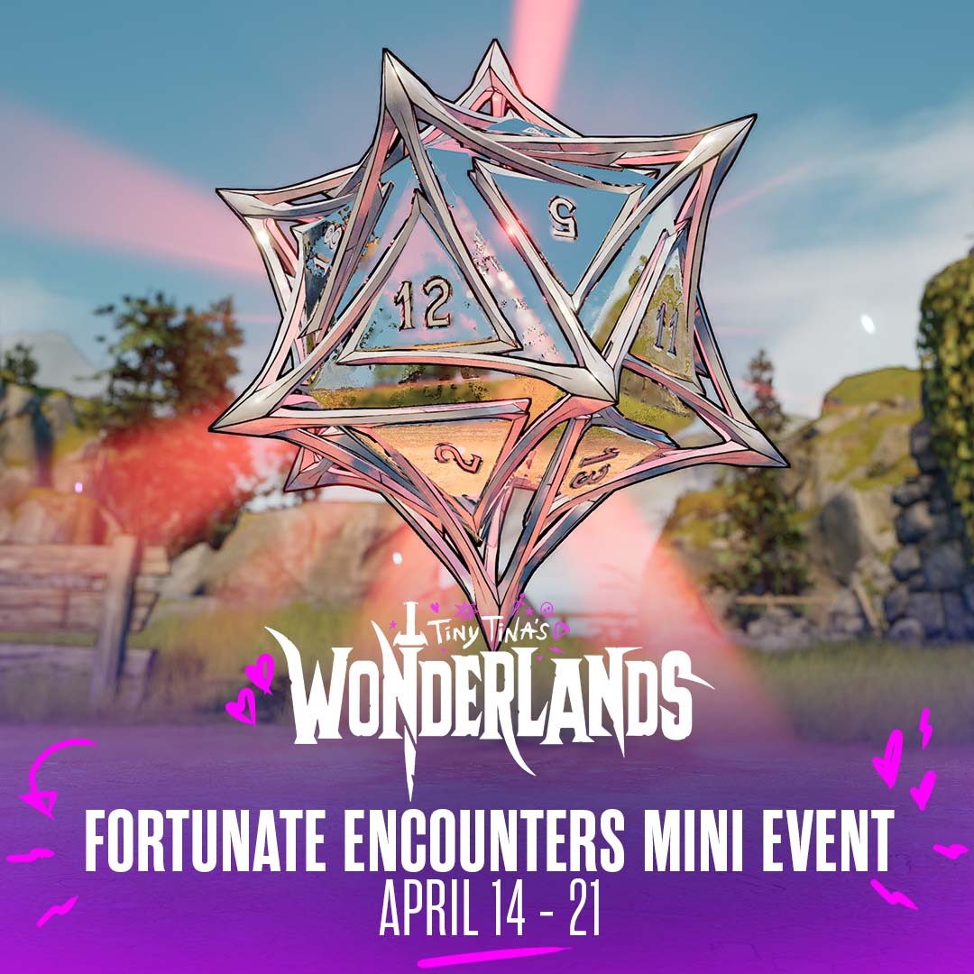 PlayWonderlands's tweet image. 🎲  Fortune favors the bold! 🎲  In the next #TinyTinasWonderlands Mini Event, random encounters result in more loot than usual! 🤩

Go on and get into all sorts of scrapes why don't cha! The event runs until 9AM PT on April 21.