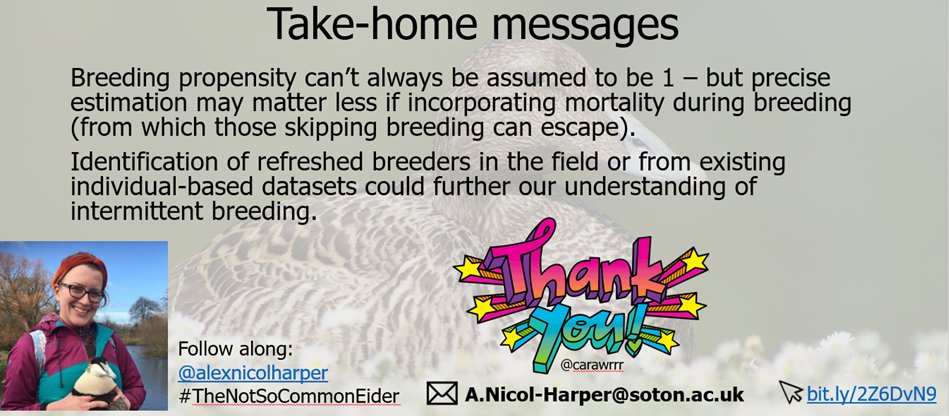 6 #BOU2022 #Sesh6 These results indicate a need for data on breeding propensity, mortality incurred during breeding, and vital rates (especially survival) of individuals returning to breeding following a break – with potential from the field and existing individual-based datasets
