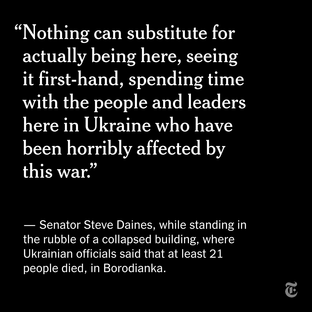 nytimes's tweet photo. Rep. Victoria Spartz of Indiana, who was born in Ukraine, traveled to Kyiv and its suburbs with Sen. Steve Daines of Montana on Thursday to show solidarity with Ukraine, becoming the first American officials to visit since the start of the war. https://t.co/gk8U66oi9g https://t.co/LON1hGiXhG
