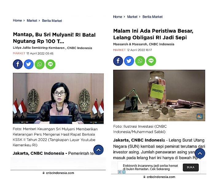 yuddyhendranata's tweet photo. Peristiwa lucu terjadi di @cnbcindonesia , yg satu mendukung, satunya lg negatif.. jd membingungkan publik 😅 
Kenapa ya ini Pak @prastow ? 🤒
#yuklebihbijak https://t.co/MhfoVhShXb
