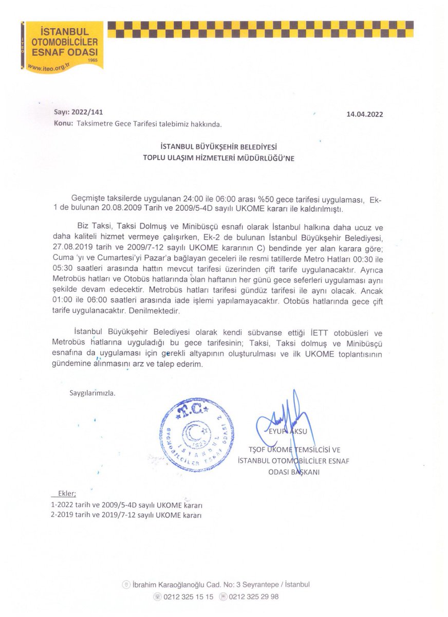 Dünyanın birçok kentinde Taksilere 🚕 özgü “Gece Tarifesi ve Yoğun trafik tarifesi “ gibi uygulamalar var İstanbulda <a href="/ietttr/">İETT</a> gibi toplu taşıma aracına gece çift tarife uygulanıp Taksilere uygulanmaması adil değildir. Teşekkürler <a href="/eyupaksu24/">Eyup AKSU</a> Başkanım #AdilTarifeİstiyoruz