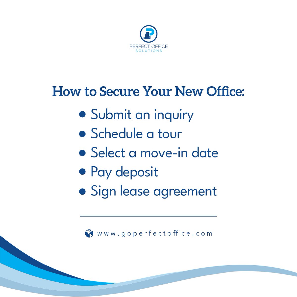 Securing your office space has never been easier! 

Check out these 5 easy steps to secure your new office! 

Visit goperfectoffice.com to get started.