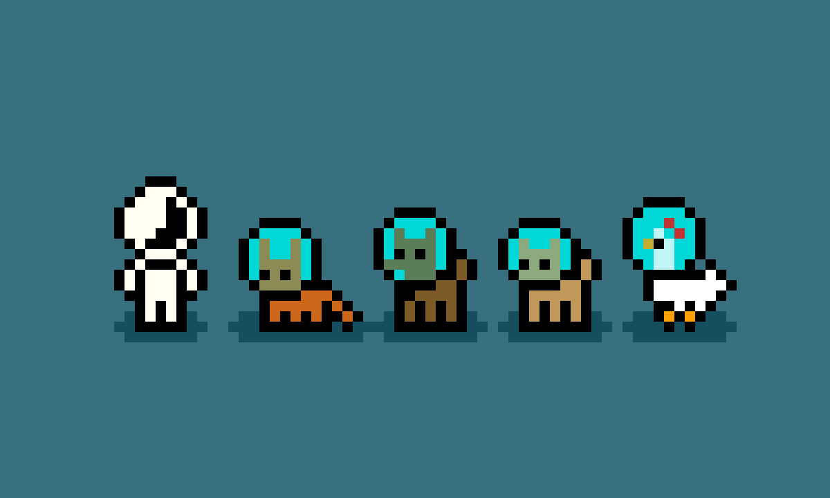 MartiansGame's tweet photo. Here's the final version of the helmet, for all of the pets. It also has a nice added bonus of making the pets easier to spot in the game, easily when they're amongst dense foliage! 😊 #pixelart #ドット絵 #gamedev https://t.co/rCNquWgpw5