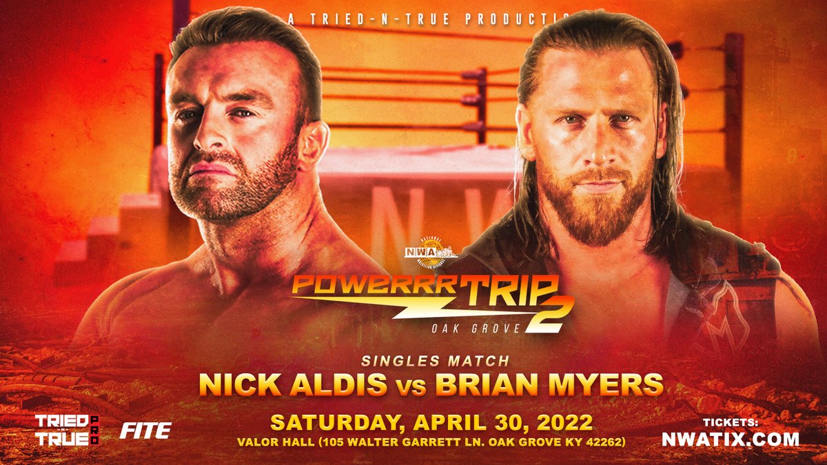 🚨 Just announced for PowerrrTrip 2! 

<a href="/RealNickAldis/">Nick Aldis</a> vs <a href="/Myers_Wrestling/">Brian Myers</a> 🔥

The Aldis/Cardona rivalry rages on and now the Champ's best friend is making his NWA debut!

Do you think Aldis is up for this challenge? Let us know in the replies! 👇

🎟️NWATix.com