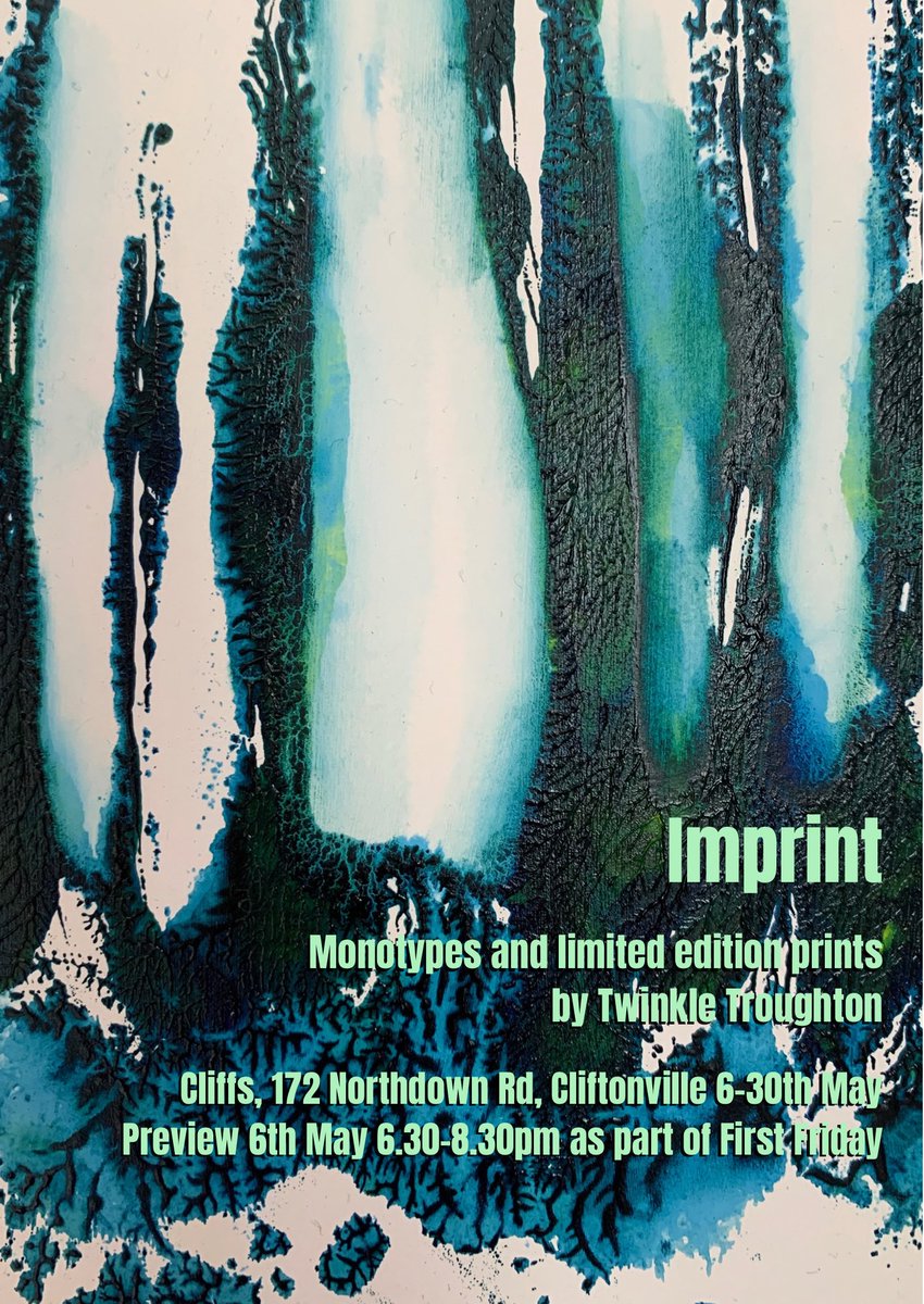 A date for the diary! I’m having an exhibition of monotypes for the first time, at <a href="/cliffsmargate/">Cliffs</a> as part of First Friday opening 6th May, 6.30-8.30pm