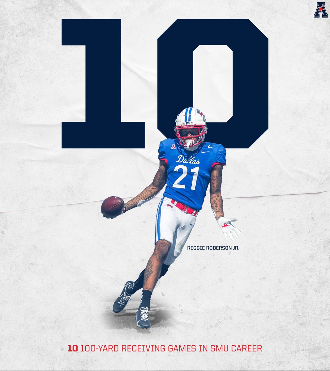 The American (@american_conf) on Twitter photo 🔟 days until the NFL Draft.
<a href="/TheKingReggie/">Reggie Roberson Jr</a> finished his <a href="/SMUFB/">SMU Football</a> career with 10 100-yard receiving games.
#AmericanPow6r 🔟 days until the NFL Draft.
<a href="/TheKingReggie/">Reggie Roberson Jr</a> finished his <a href="/SMUFB/">SMU Football</a> career with 10 100-yard receiving games.
#AmericanPow6r