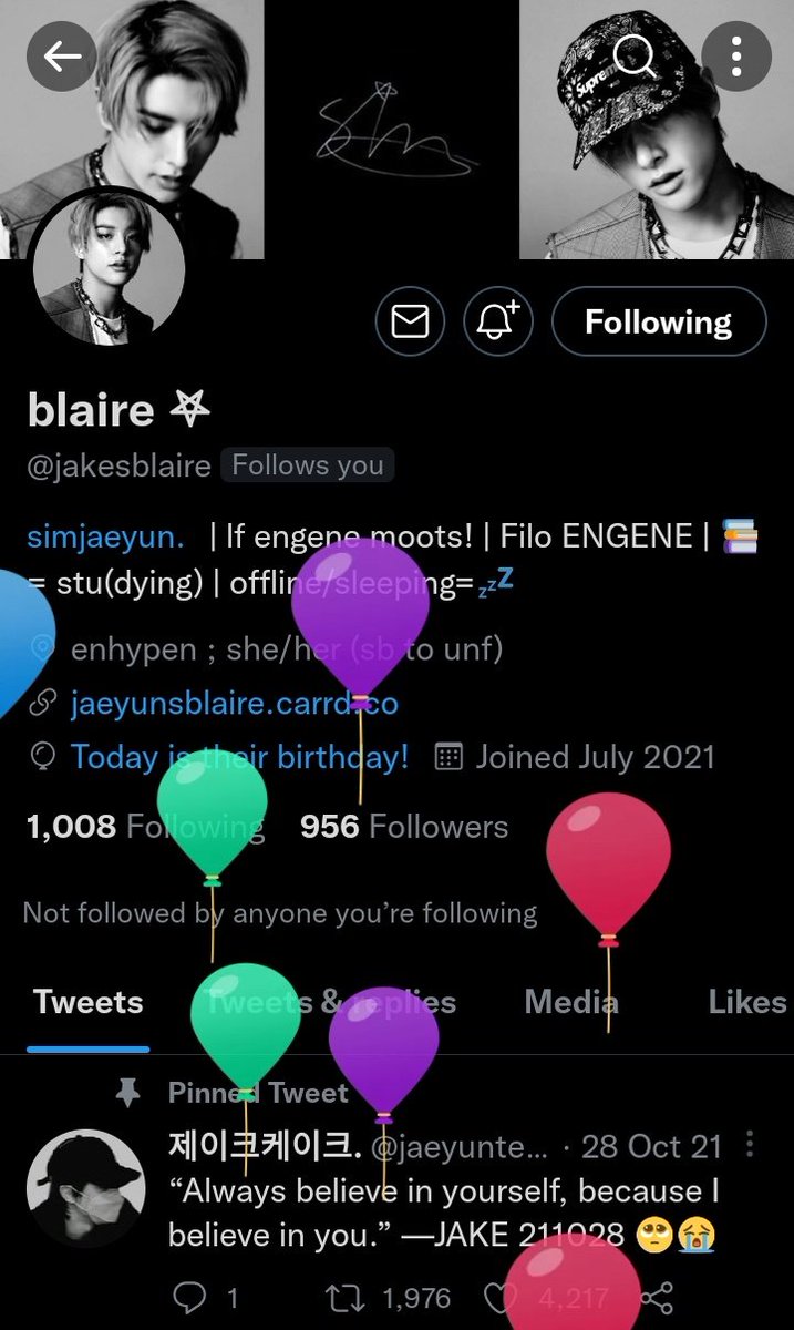 jakesblaire's tweet photo. twitter gave me balloons! (today's really my birthday ewan ko at na-advance kayo ng bati pero thank u pa rin😭) tumatanggap po ako ng 💵 send ko na lang sainyo gcash ko emz HAHAHA
#officially18
#majornako 😌 https://t.co/MhpWsUe6h7