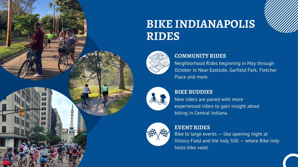 Couldn't make it to the Bicycling Lunch &amp; Learn on community rides and finding groups to ride with? We've got you covered!

Bike Indianapolis offers a variety of casual rides throughout the riding season from neighborhood rides to 1-on-1 training with our Bike Buddies program.