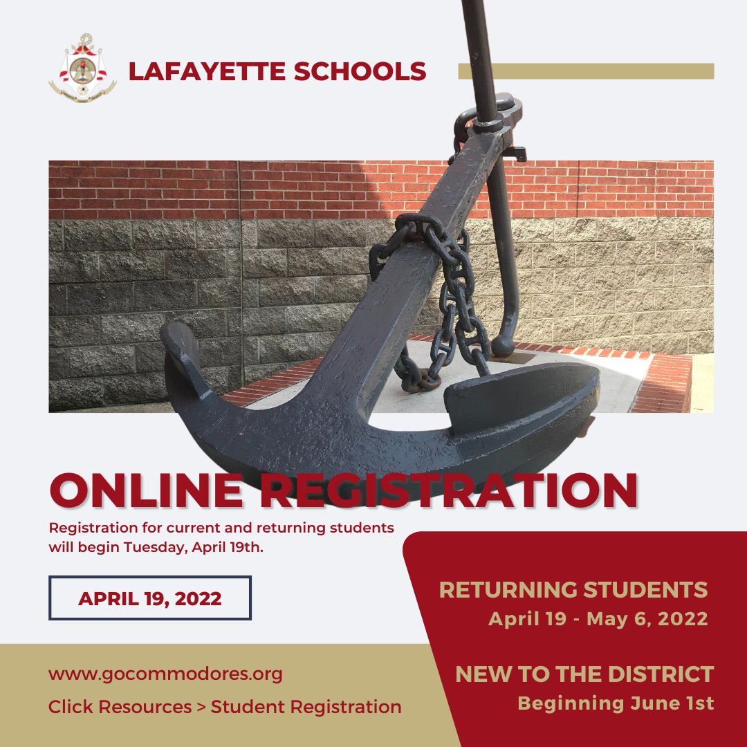 ONLINE REGISTRATION
Our returning students can begin early registration on Tuesday, April 19th. 
NOTE: You will need to provide proof of residency, registration code, and access to your ActiveParent account.