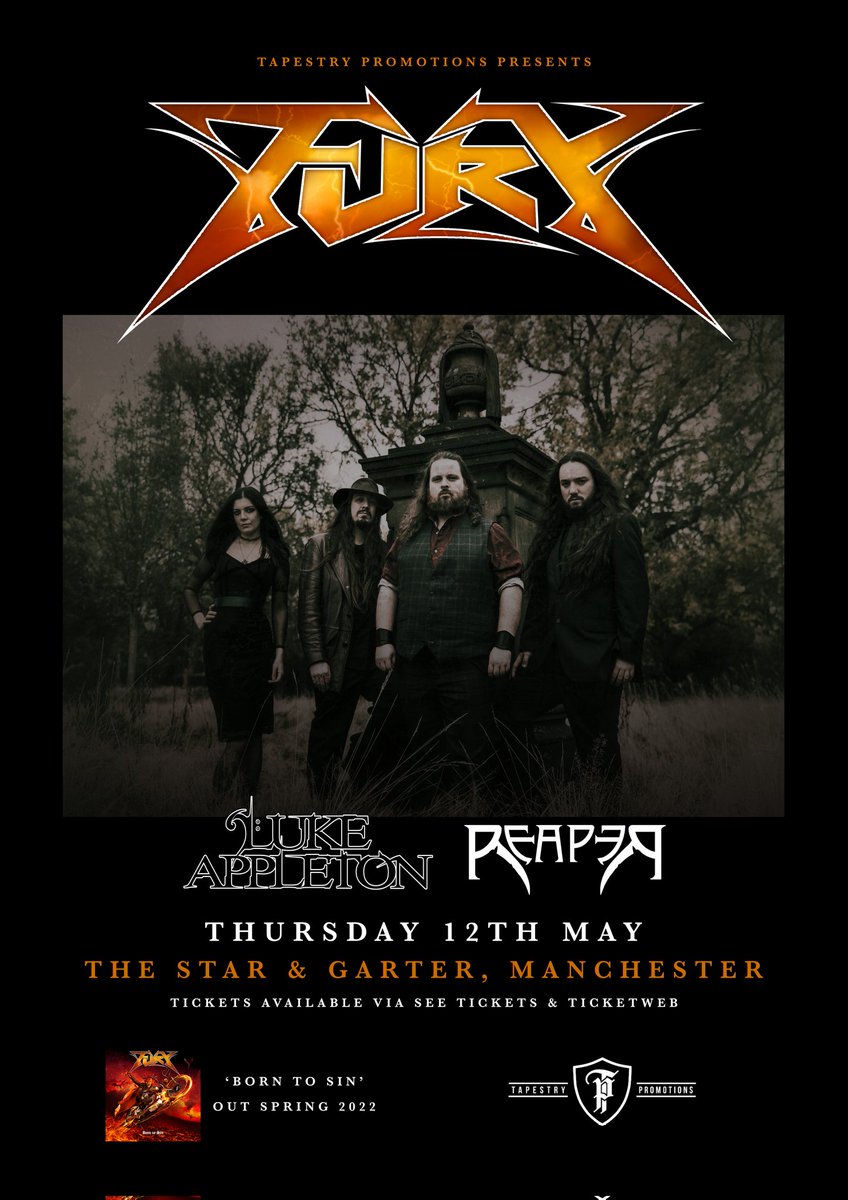 🏎️SUPPORTING FURY🏎️ Tickets: seetickets.com/event/fury-man… MAY 12TH! We have the PLEASURE of supporting Luke Appleton AND @furyofficial in Manchester!! Enormous thanks to @TapestryPromo for having us! #Metal #rock #Reaper #Thrash #ProgressiveMetal #manchesterevents #manchestergigs
